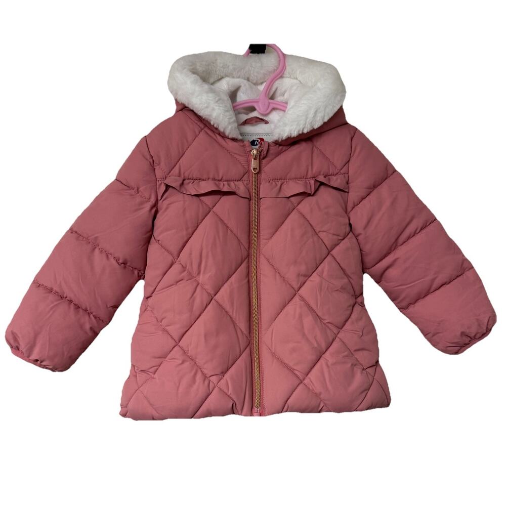 Rokka&Rolla Girls Warm Winter Pink Coat Faux Fur Hood Puffer Jacket 18-24M
